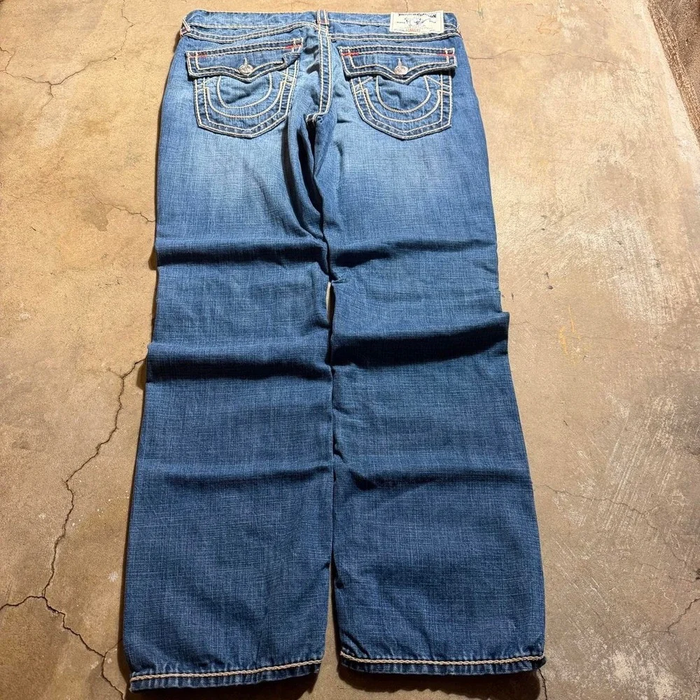 True Religion Straight Super T Rope Stitch Jeans Blue Baggy Y2K Mens 38x33